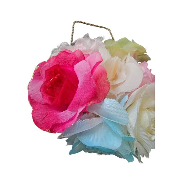 NWOT Satin/Multicolored Flower Handbag - Picture 2 of 7